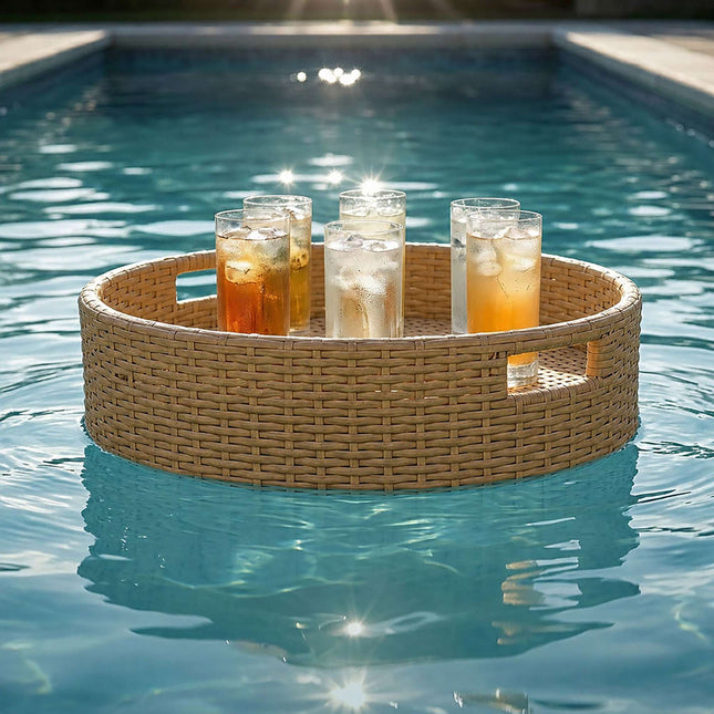 Tavă plutitoare pentru piscină, 60 cm, ratan PE, miez de spumă