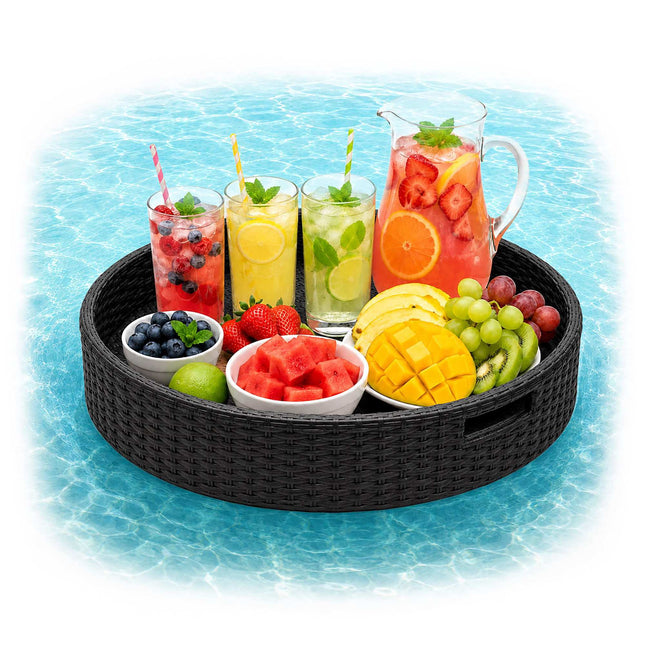 Tavă plutitoare pentru piscină – Neagră, 60 cm, Ratan rezistent la intemperii