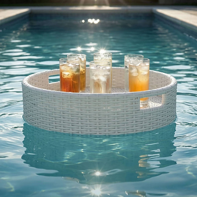 Tavă plutitoare pentru piscină – Albă, 60 cm, Rattan PE