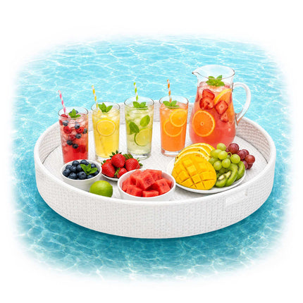 Tavă plutitoare pentru piscină, albă, 80 cm, ratan PE