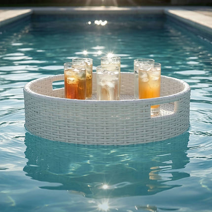 Tavă plutitoare pentru piscină, albă, 80 cm, ratan PE