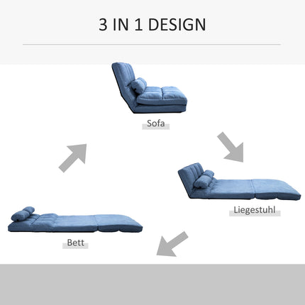 Convertible floor chair bed, 3-position adjustable, velvet blue