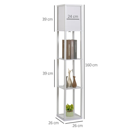 Lampă de podea Lampă de podea elegantă cu 3 rafturi, E27 Până la 40W, Pentru Sufragerie/Domitor, E1-Mdf & Acrilic, Alb, 26X26X160Cm