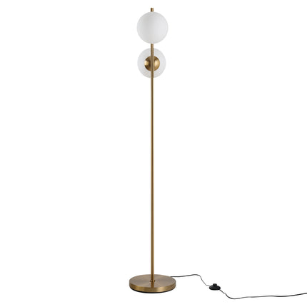 Floor lamp with 2-part glass shade - steel & glass, golden