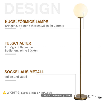 Gold metal floor lamp with glass - 25x25x171cm