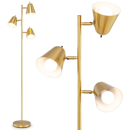 Lampă de podea cu 3 becuri LED E27 reglabile, auriu, 163 cm