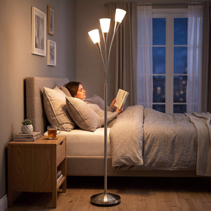 Floor Lamp with 3 Glass Shades, Foot Switch, 3 x E14, 40 W, Silver