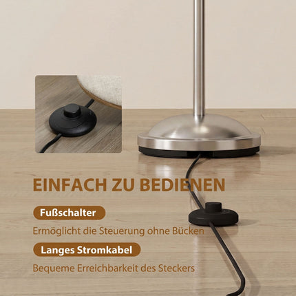 Floor Lamp with 3 Glass Shades, Foot Switch, 3 x E14, 40 W, Silver