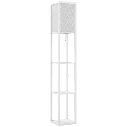 Lampă de podea cu raft, 3 niveluri, MDF, albă