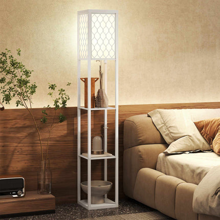 Lampă de podea cu raft, 3 niveluri, MDF, albă