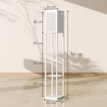 Lampă de podea cu raft, 3 niveluri, MDF, albă