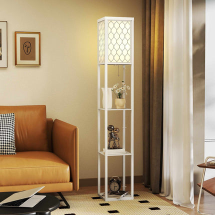 Lampă de podea cu raft, 3 niveluri, MDF, albă