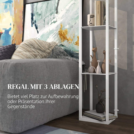 Lampă de podea cu raft, 3 niveluri, MDF, albă