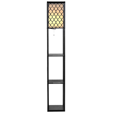 Lampă de podea cu rafturi, lemn negru, abajur crem, 160 cm