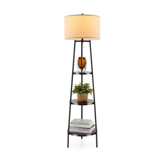 Lampa de podea cu rafturi, abajur de in, dulie E27