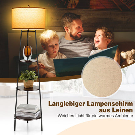Lampa de podea cu rafturi, abajur de in, dulie E27