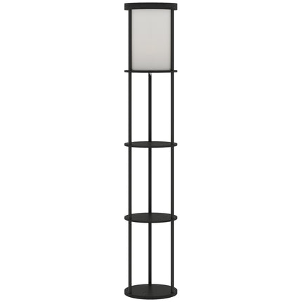 Lampă de podea cu rafturi, telecomandă, lumină reglabilă, neagră