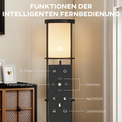 Lampă de podea cu rafturi, telecomandă, lumină reglabilă, neagră