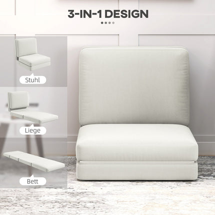 3-in-1 folding sofa bed, velvet upholstery, cream white