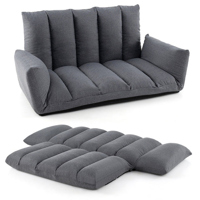 Floor sofa with 5-way adjustable backrest & armrests relaxation chair for living room gray