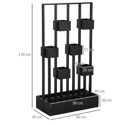 Cutie de Flori, Pat Inaltat, Cutie De Plante Cu Spalier, Design Modular, Pat Legume De Perete Pentru Terasa, Lemn Masiv, Negru, 90 X 45 X 170 Cm