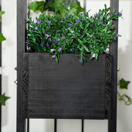 Cutie de Flori, Pat Inaltat, Cutie De Plante Cu Spalier, Design Modular, Pat Legume De Perete Pentru Terasa, Lemn Masiv, Negru, 90 X 45 X 170 Cm