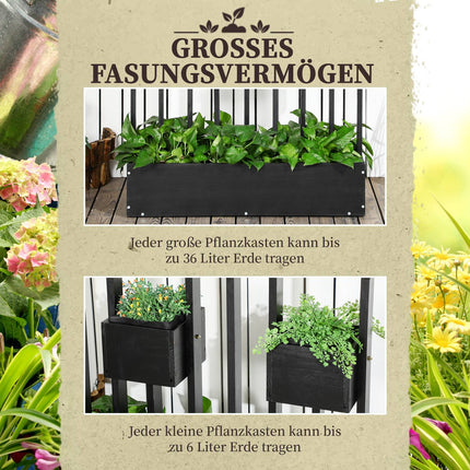 Cutie de Flori, Pat Inaltat, Cutie De Plante Cu Spalier, Design Modular, Pat Legume De Perete Pentru Terasa, Lemn Masiv, Negru, 90 X 45 X 170 Cm