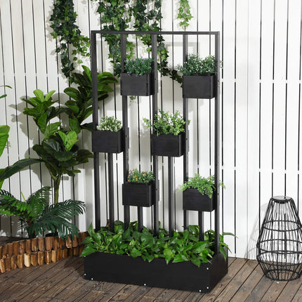 Cutie de Flori, Pat Inaltat, Cutie De Plante Cu Spalier, Design Modular, Pat Legume De Perete Pentru Terasa, Lemn Masiv, Negru, 90 X 45 X 170 Cm