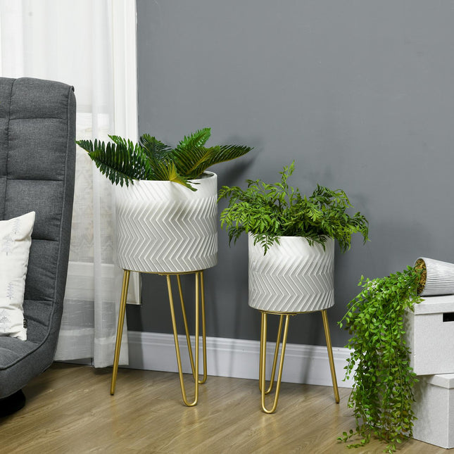 Plant stand in metal with 2 indoor/outdoor flower pots