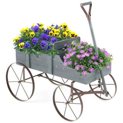 Suport de flori cărucior din lemn cărucior de plante cărucior de flori cu roți metalice 62 x 34 x 60 cm gri