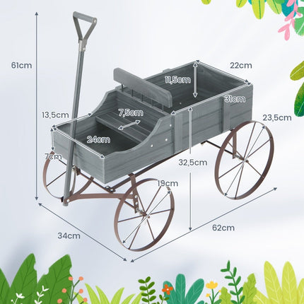 Suport de flori cărucior din lemn cărucior de plante cărucior de flori cu roți metalice 62 x 34 x 60 cm gri