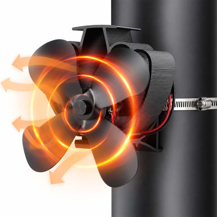 Flue Pipe Chimney Fan with 4 Blades and 2 Hose Clamps, Black, Aluminium