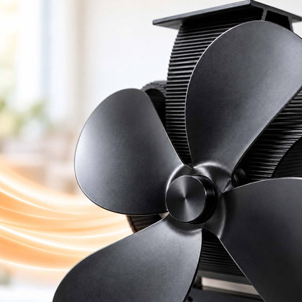 Flue Pipe Chimney Fan with 4 Blades and 2 Hose Clamps, Black, Aluminium