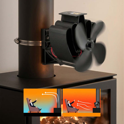 Flue Pipe Chimney Fan with 4 Blades and 2 Hose Clamps, Black, Aluminium