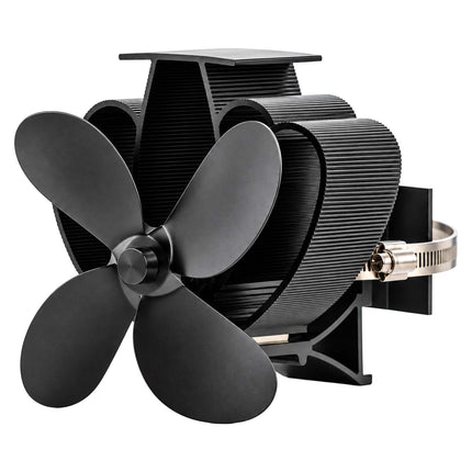 Flue Pipe Chimney Fan with 4 Blades and 2 Hose Clamps, Black, Aluminium