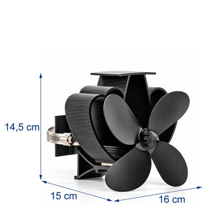 Flue Pipe Chimney Fan with 4 Blades and 2 Hose Clamps, Black, Aluminium