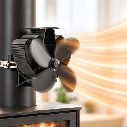 Flue Pipe Chimney Fan with 4 Blades and 2 Hose Clamps, Black, Aluminium