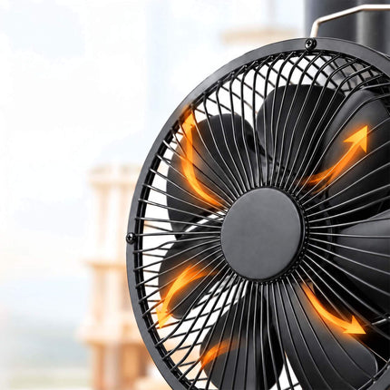 Flue Pipe Stove Fan with Guard and 6 Blades, Clamp Mounting, Black