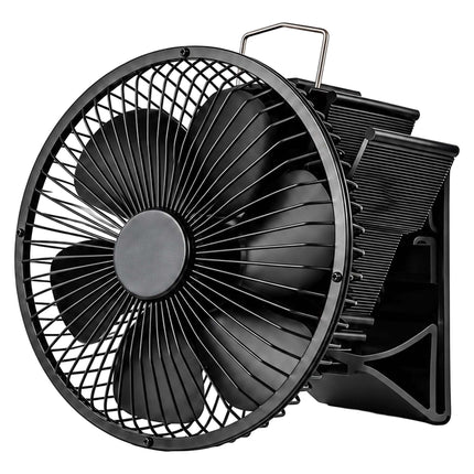 Flue Pipe Stove Fan with Guard and 6 Blades, Clamp Mounting, Black
