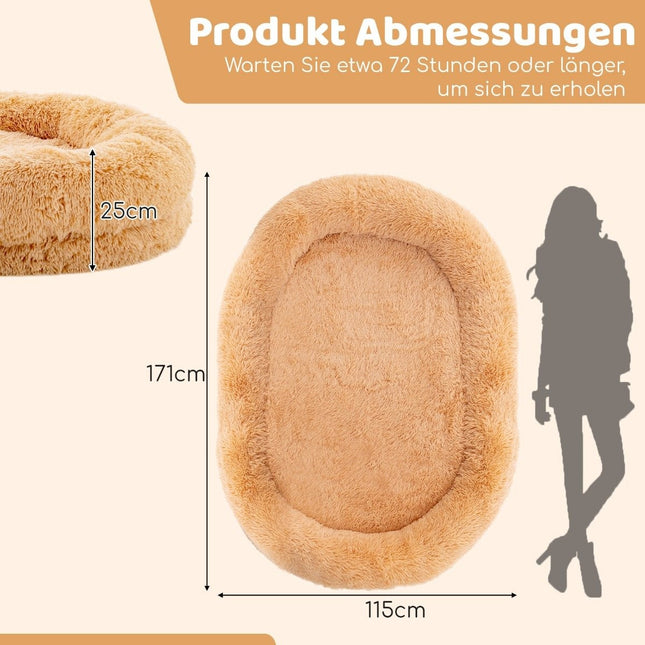 Pat pentru câini pufos pentru oameni și câini cu pătură pentru câini lavabilă 171 x 115 cm maro