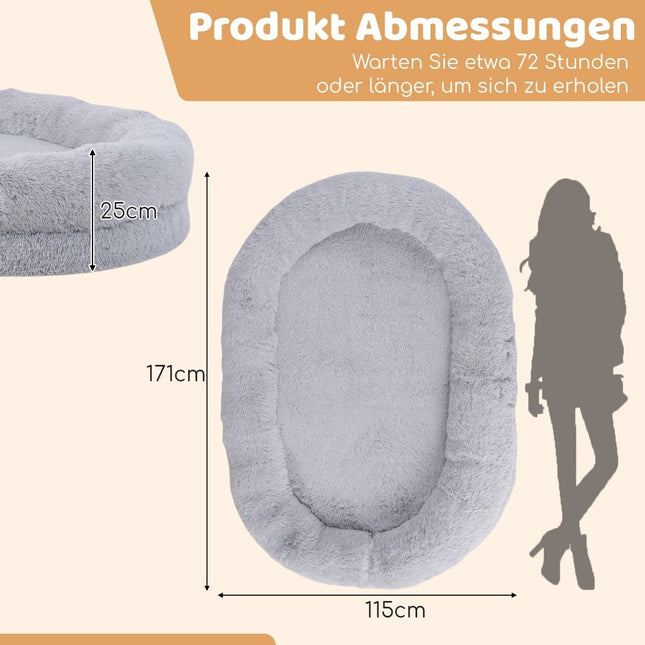 Pat pentru câini pufos pentru oameni și câini cu pătură pentru câini lavabilă 171 x 115 cm gri