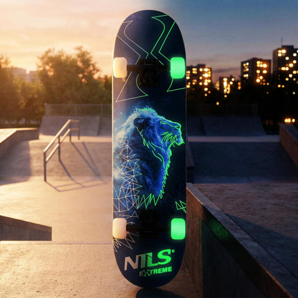 Skateboard fluorescent cu roți strălucitoare, platformă cu 9 straturi