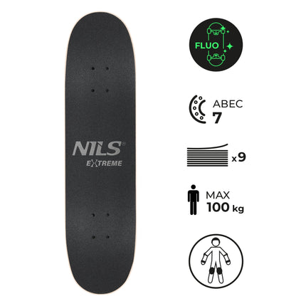 Skateboard fluorescent cu roți strălucitoare, platformă cu 9 straturi