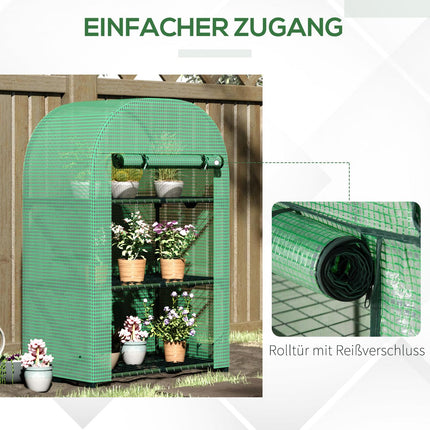 Mini Metal Greenhouse - 3 shelves, green, 80x49x120 cm