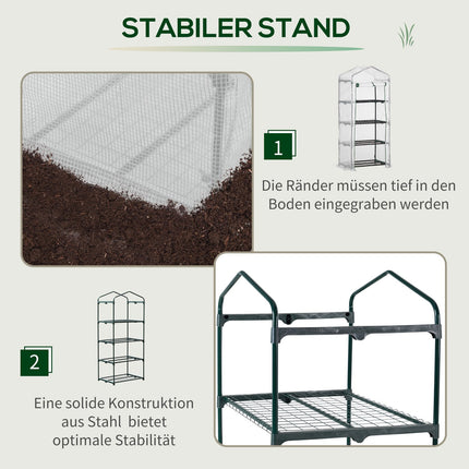 White 4-shelf greenhouse, foil cover, 70x50x160 cm