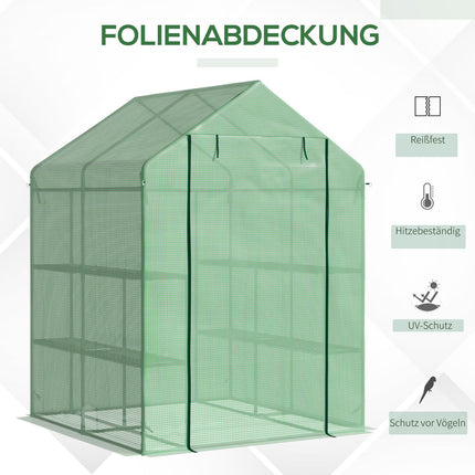 Walk-In Greenhouse - 8 shelves, steel frame, PE cover