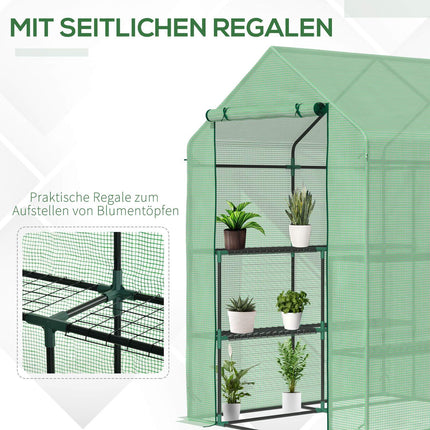 Walk-In Greenhouse - 8 shelves, steel frame, PE cover