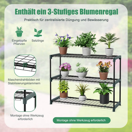 Foil greenhouse Walk-in mini greenhouse with flower shelf 198.5 x 98 x 215 cm green