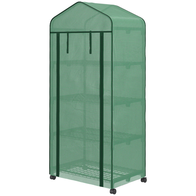 Foil greenhouse with roller and 4 shelves, steel frame, 69x50x165 cm
