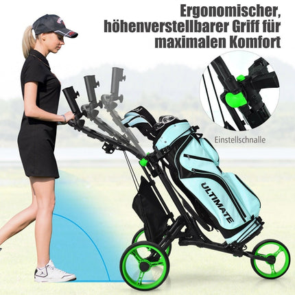 Cărucior de golf pliabil cu 3 roți cu mâner reglabil